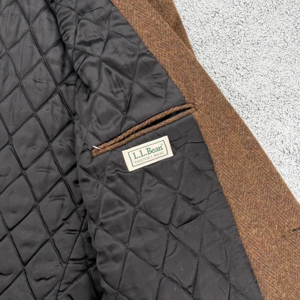 Vintage LL Bean Sport Coat Men 44 Tall Brown Herringbone Tweed Wool Blend Blazer
